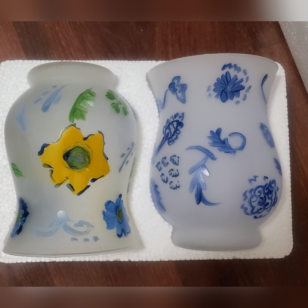 Hallmark Glass Candle Holder with white filler and candle for each.